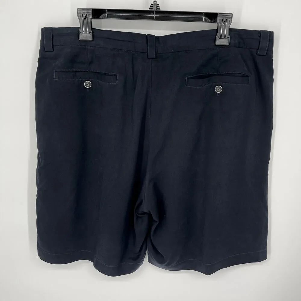Tommy Bahama Men's 100% Silk Pleated Front Hi-Rise Shorts Size 36 Navy